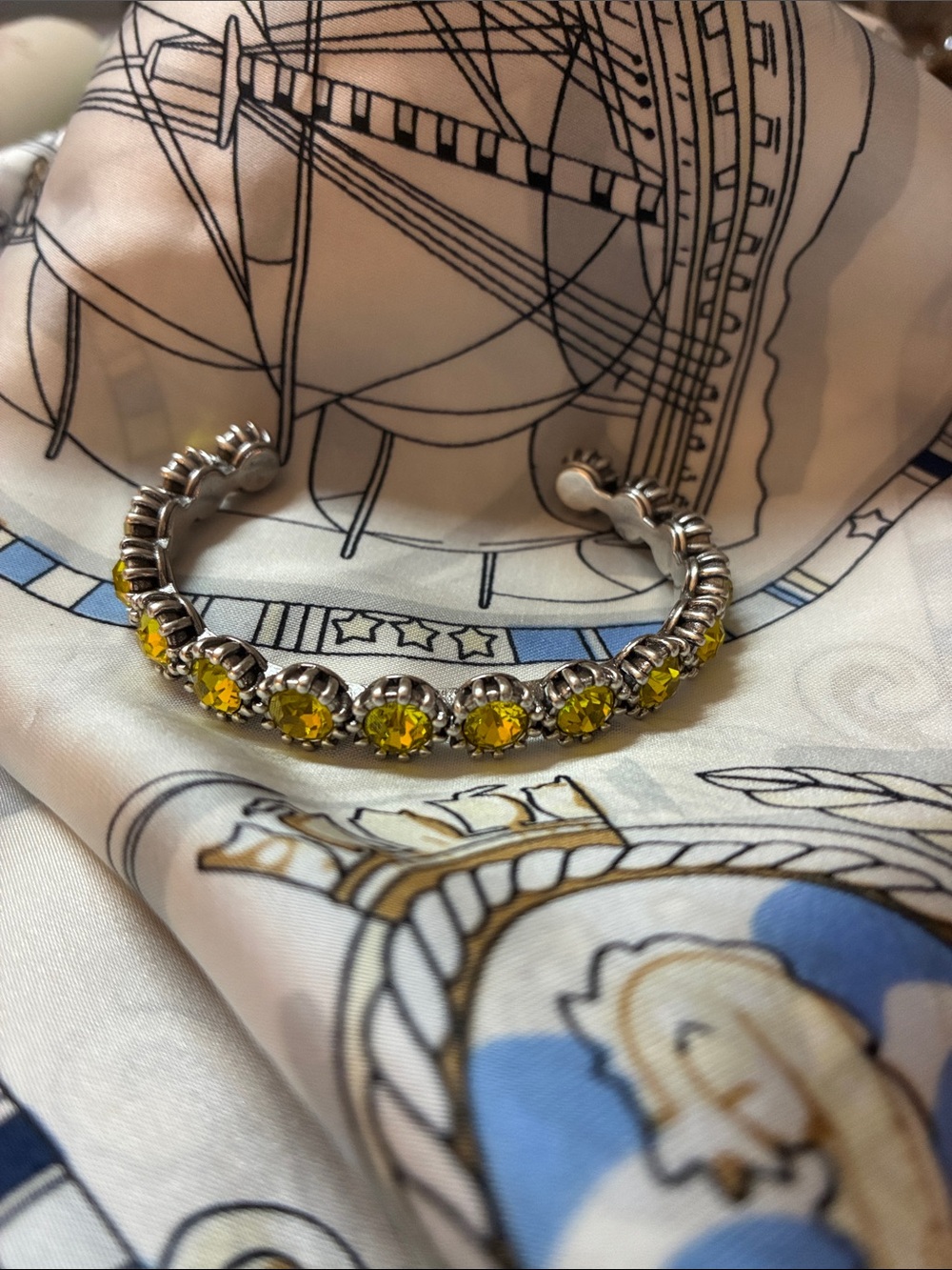Gucci Yellow Crystal Silver-Tone Cuff Bracelet